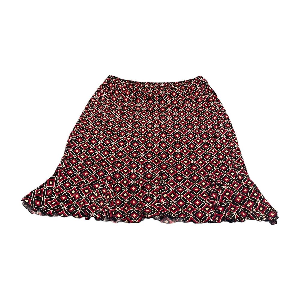 Notations A-Line Skirt Women's Large Multicolor Batik Kawung Print Ruffle Hem - Picture 1 of 6